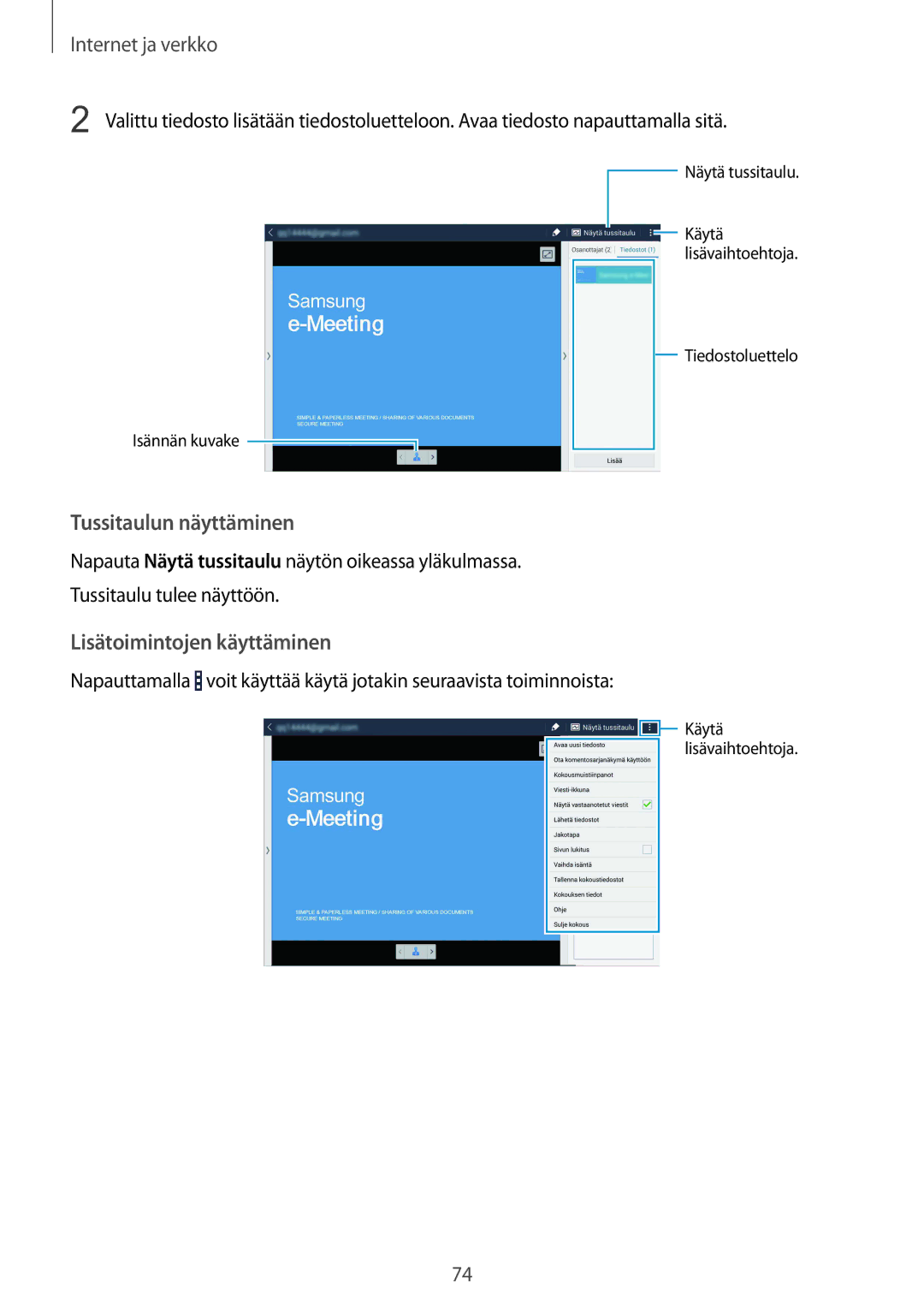 Samsung SM-T9050ZKANEE, SM-T9050ZWANEE manual Tussitaulun näyttäminen 