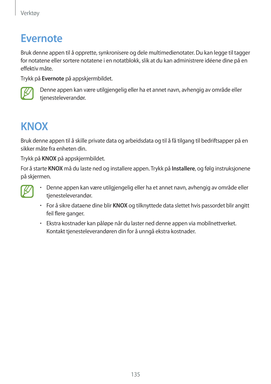 Samsung SM-T9050ZWANEE, SM-T9050ZKANEE manual Evernote, Knox 