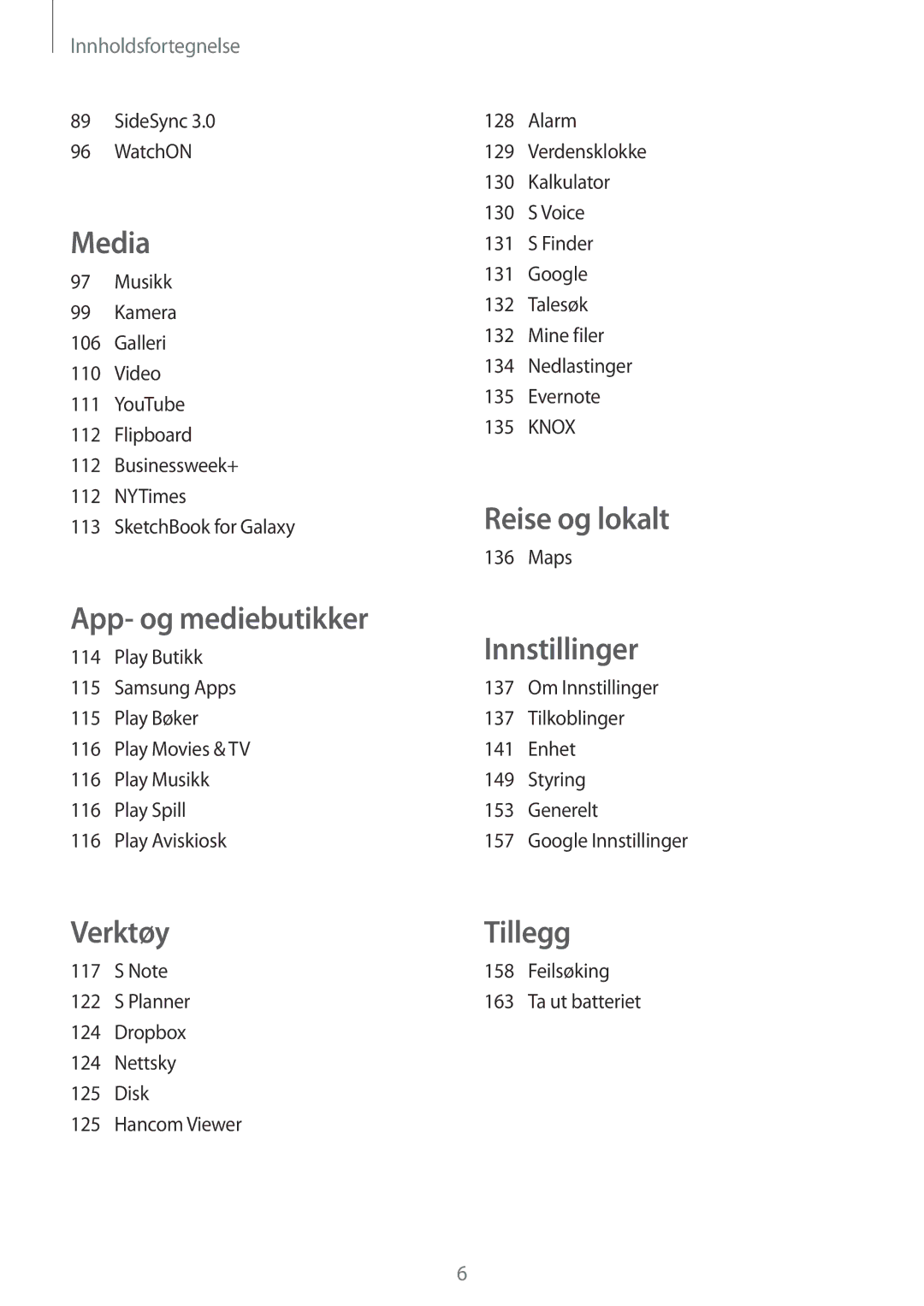 Samsung SM-T9050ZKANEE, SM-T9050ZWANEE manual SideSync WatchON, Maps, Feilsøking Ta ut batteriet 