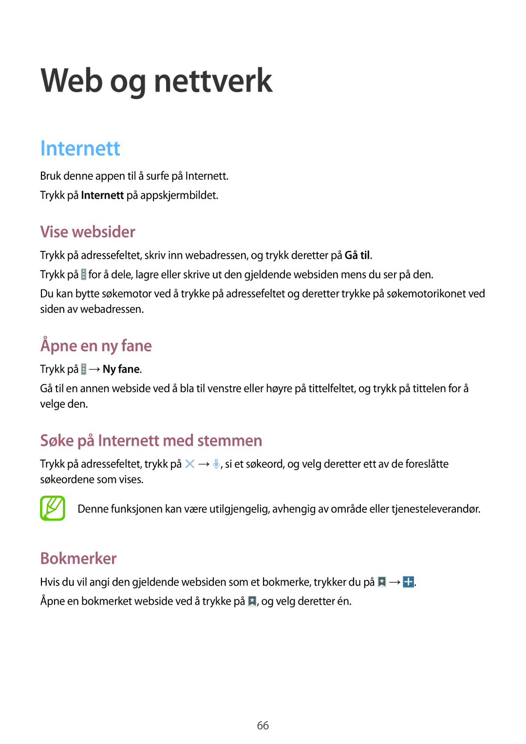 Samsung SM-T9050ZKANEE, SM-T9050ZWANEE manual Web og nettverk, Internett 