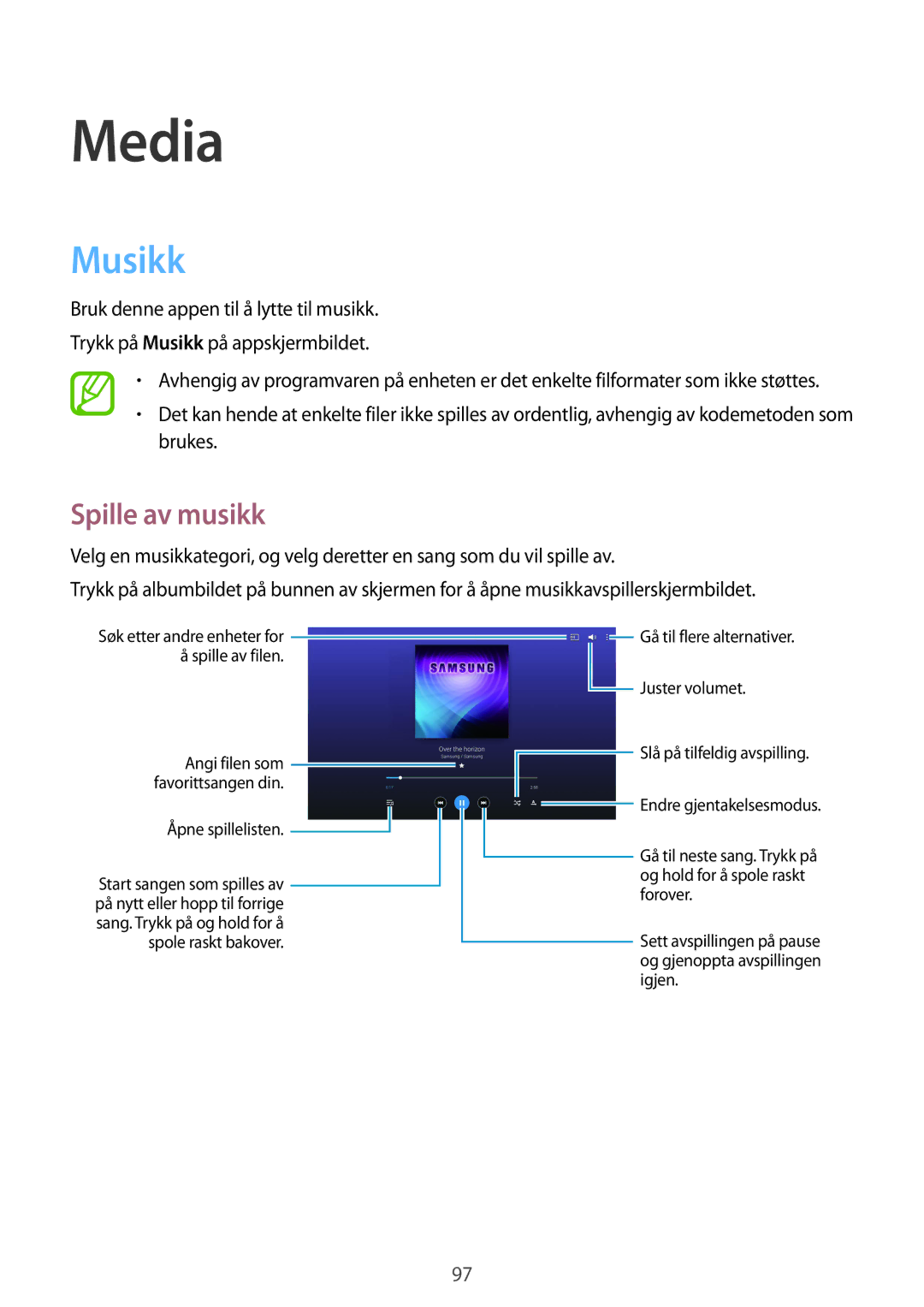 Samsung SM-T9050ZWANEE, SM-T9050ZKANEE manual Media, Musikk, Spille av musikk 