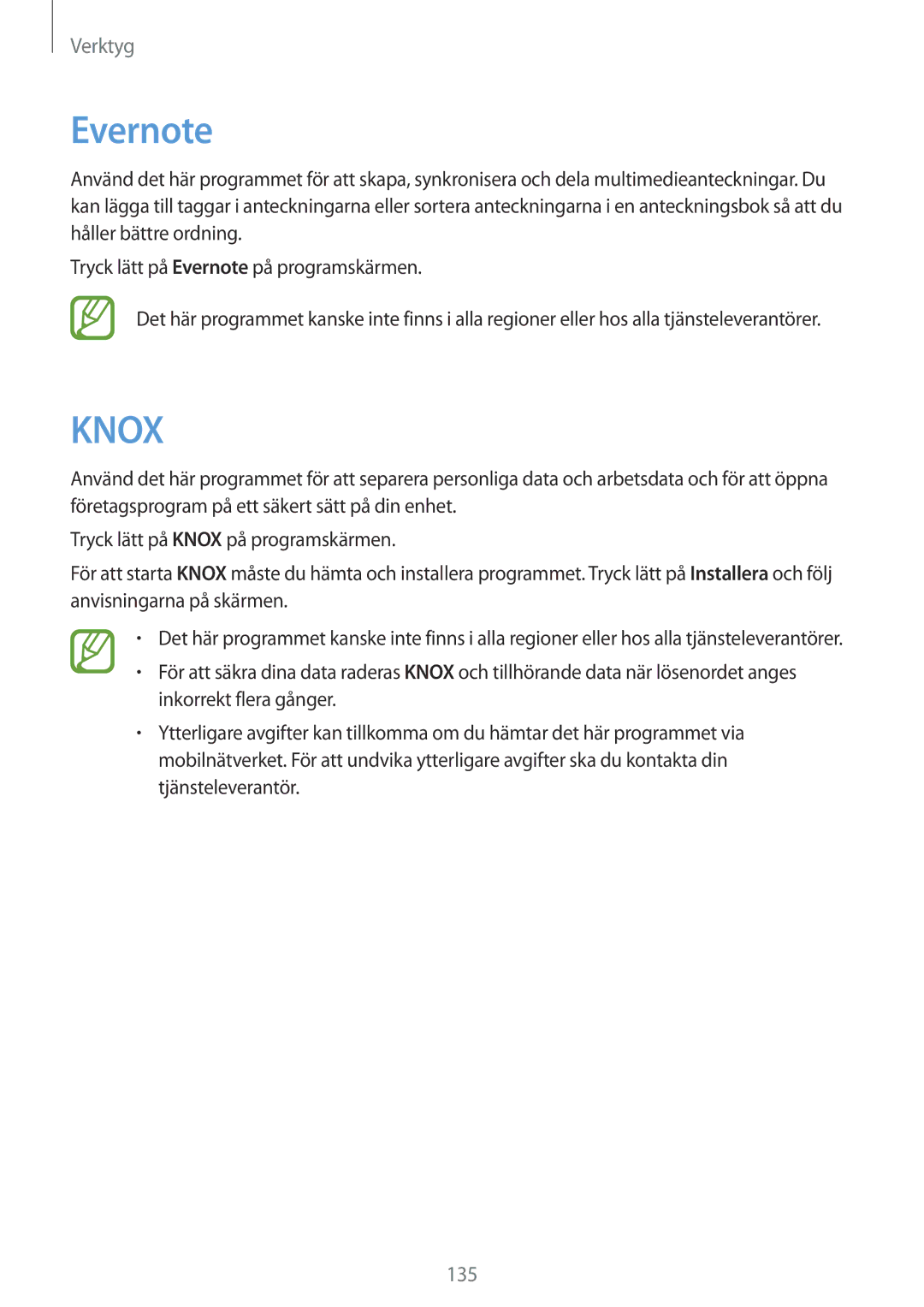 Samsung SM-T9050ZWANEE, SM-T9050ZKANEE manual Evernote, Knox 