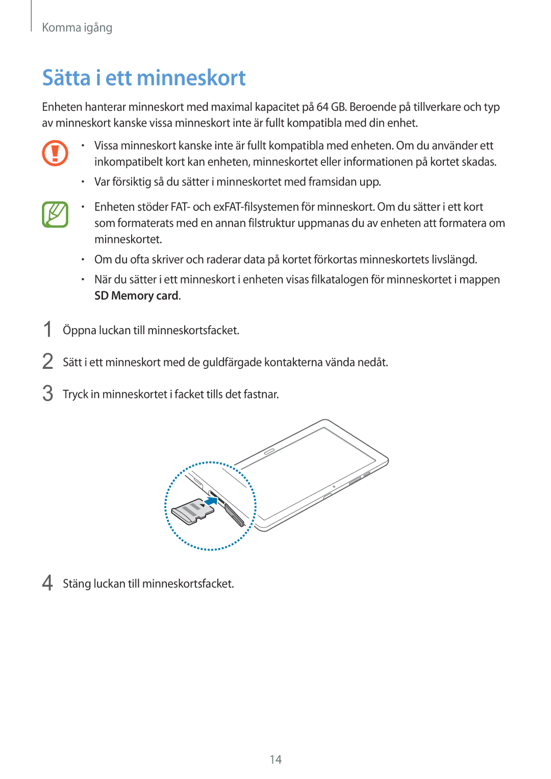 Samsung SM-T9050ZKANEE, SM-T9050ZWANEE manual Sätta i ett minneskort 