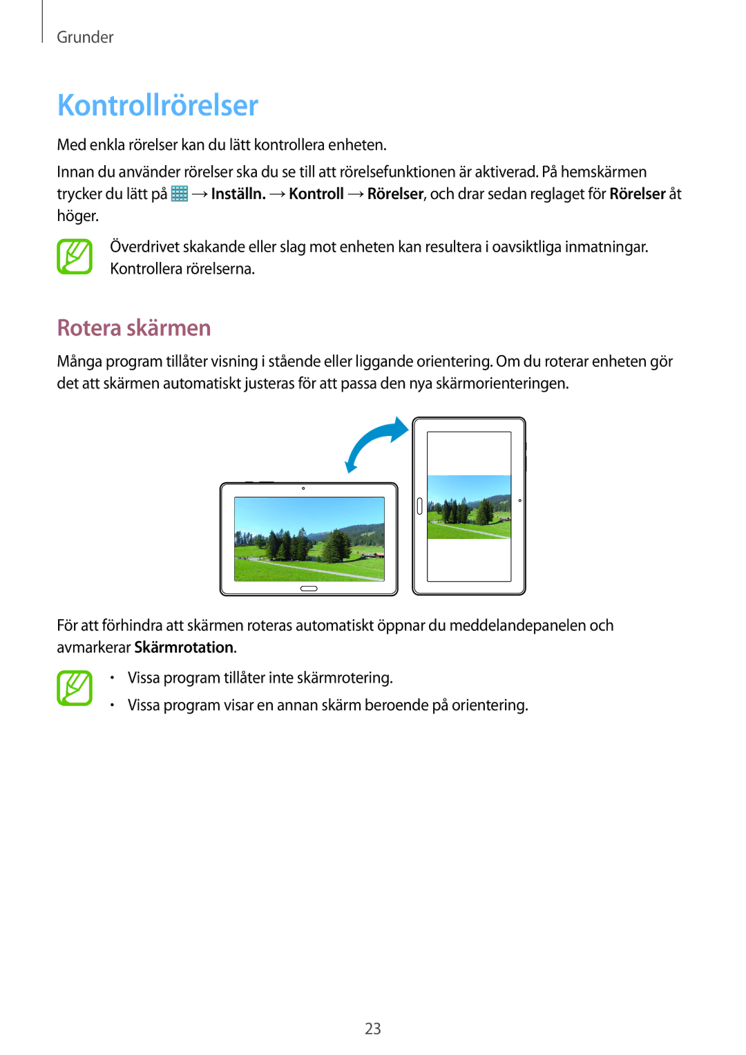 Samsung SM-T9050ZWANEE, SM-T9050ZKANEE manual Kontrollrörelser, Rotera skärmen 