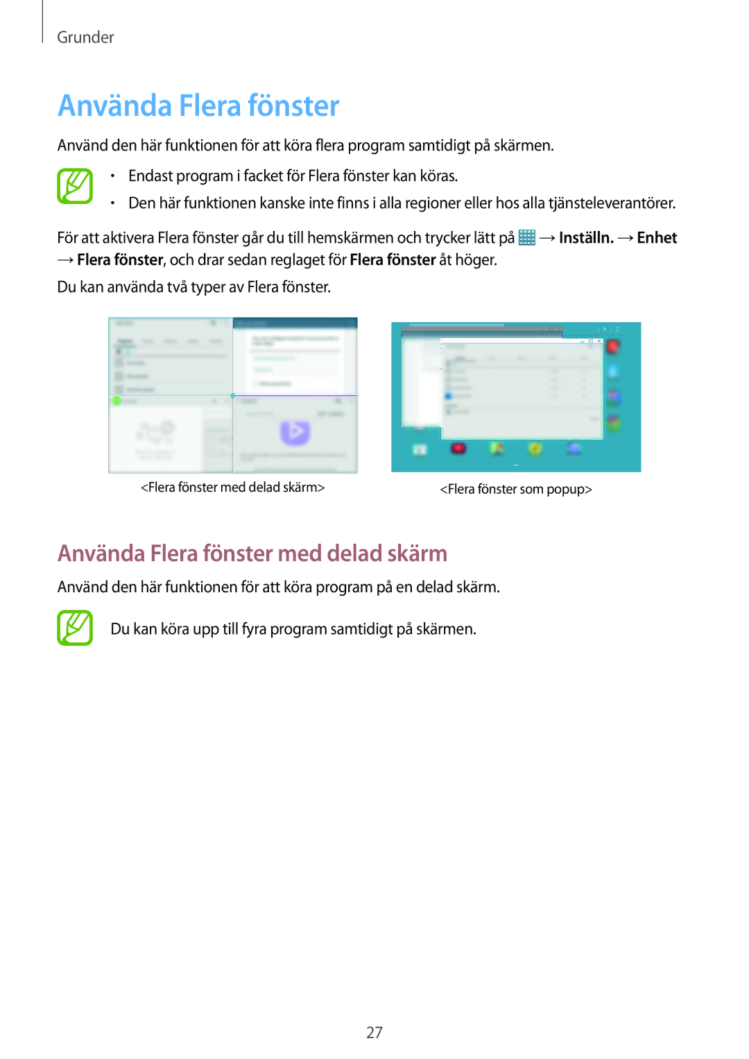 Samsung SM-T9050ZWANEE, SM-T9050ZKANEE manual Använda Flera fönster med delad skärm 