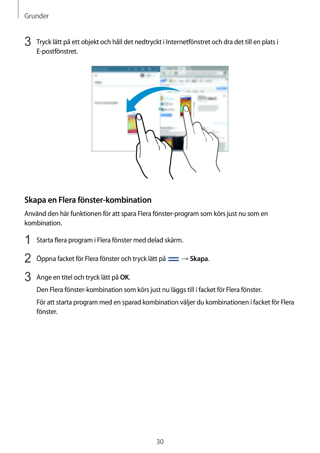 Samsung SM-T9050ZKANEE, SM-T9050ZWANEE manual Skapa en Flera fönster-kombination 