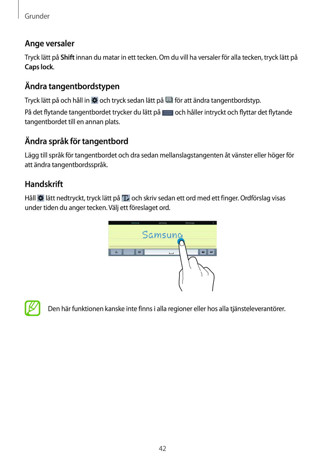 Samsung SM-T9050ZKANEE, SM-T9050ZWANEE Ange versaler, Ändra tangentbordstypen, Ändra språk för tangentbord, Handskrift 