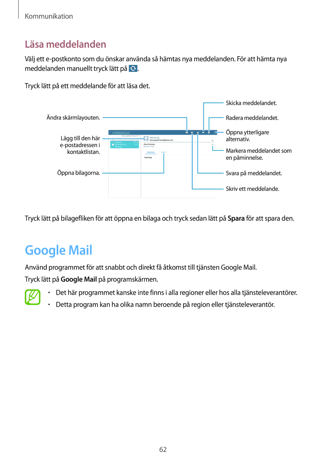 Samsung SM-T9050ZKANEE, SM-T9050ZWANEE manual Google Mail, Läsa meddelanden 