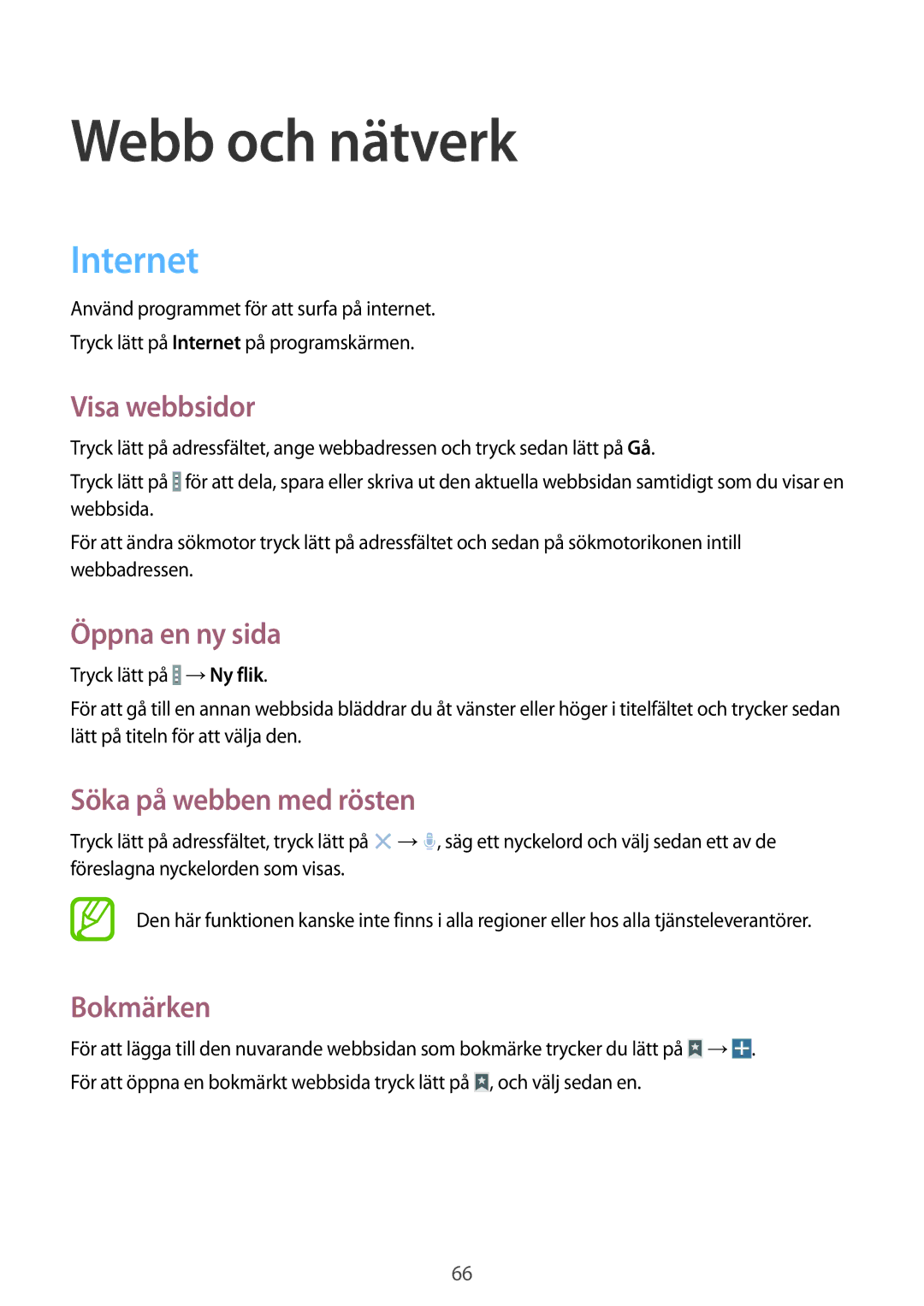 Samsung SM-T9050ZKANEE, SM-T9050ZWANEE manual Webb och nätverk, Internet 