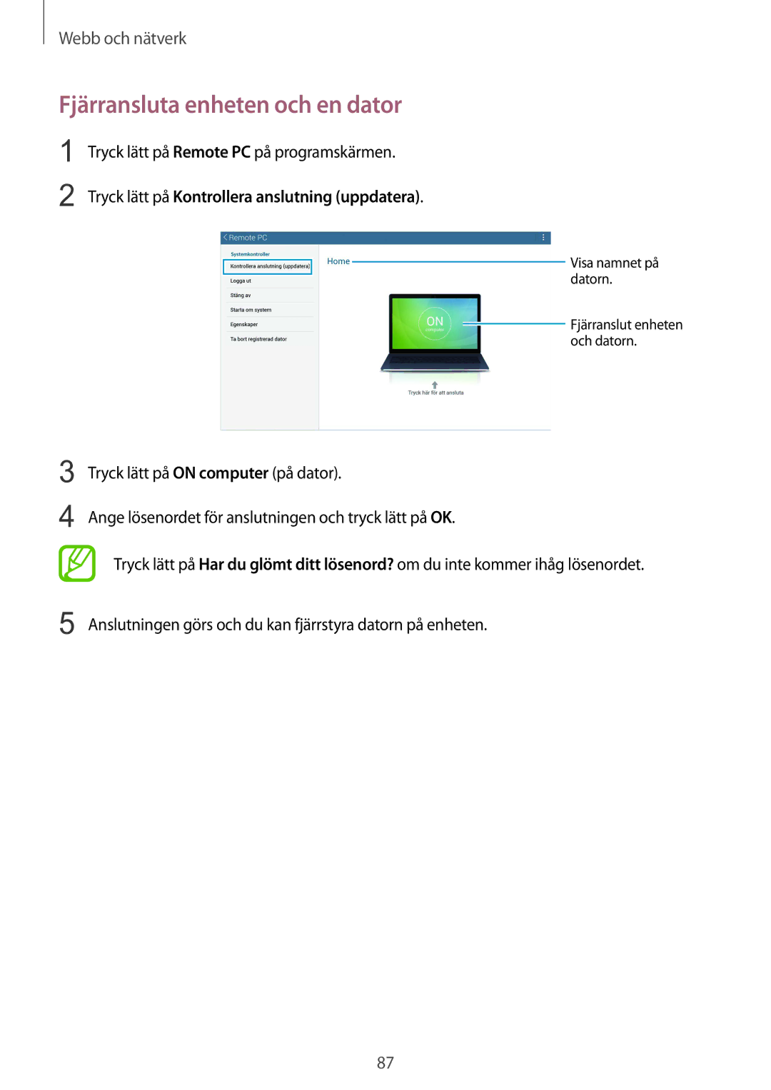 Samsung SM-T9050ZWANEE, SM-T9050ZKANEE Fjärransluta enheten och en dator, Tryck lätt på Kontrollera anslutning uppdatera 