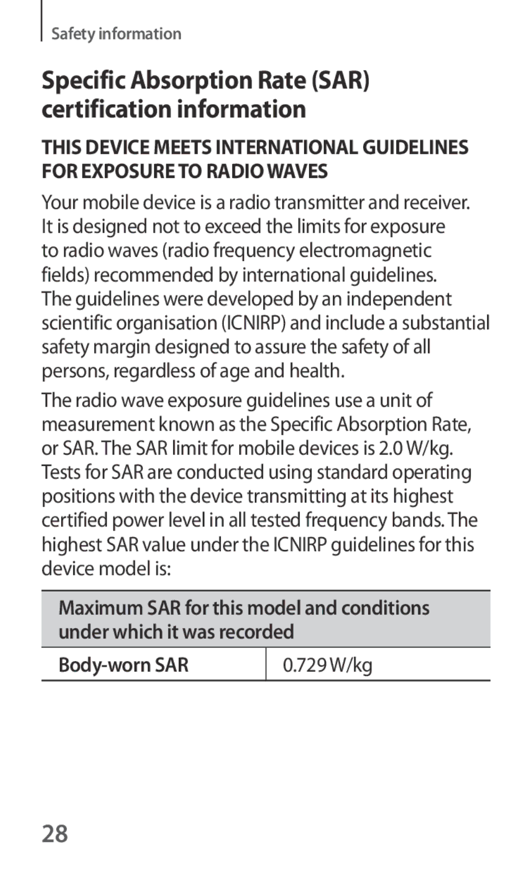 Samsung SM-V101FDWADBT, SM-V101FDWAKSA, SM-V101FDWAPAK manual Specific Absorption Rate SAR certification information 