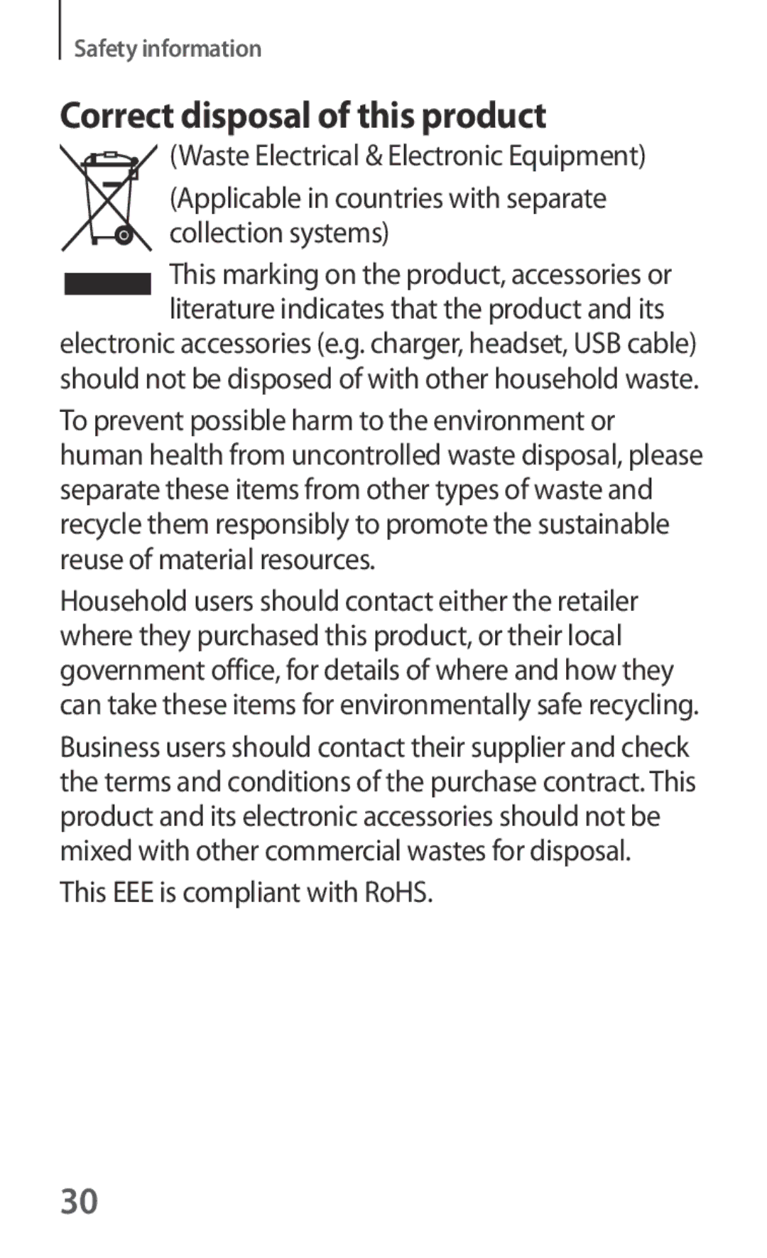 Samsung SM-V101FDWAPAK, SM-V101FDWADBT, SM-V101FDWAKSA, SM-V101FDWAXSG, SM-V101FDWAVDC manual Correct disposal of this product 