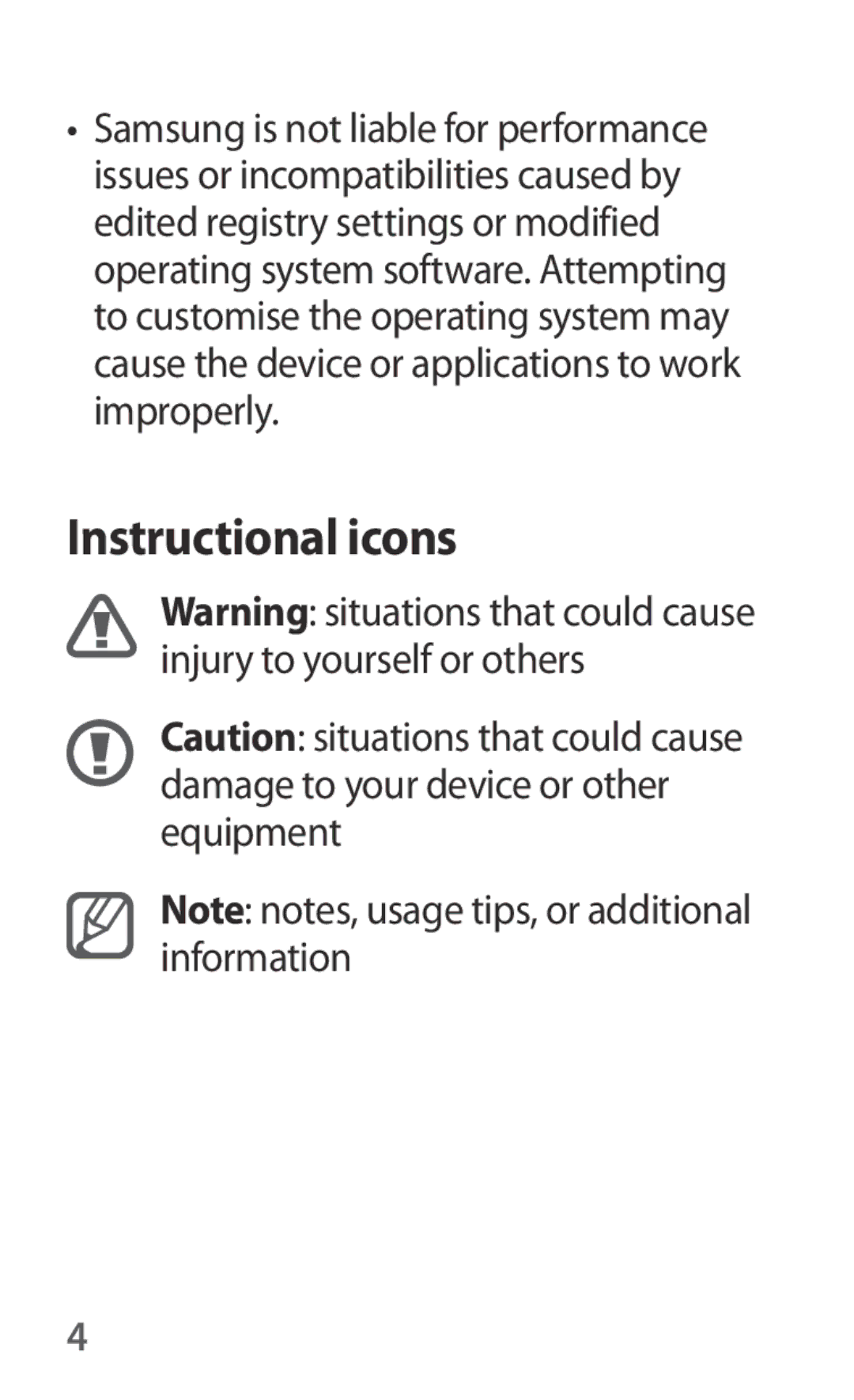 Samsung SM-V101FDWAVDC, SM-V101FDWADBT, SM-V101FDWAKSA, SM-V101FDWAPAK, SM-V101FDWAXSG, SM-V101FDWAATO Instructional icons 