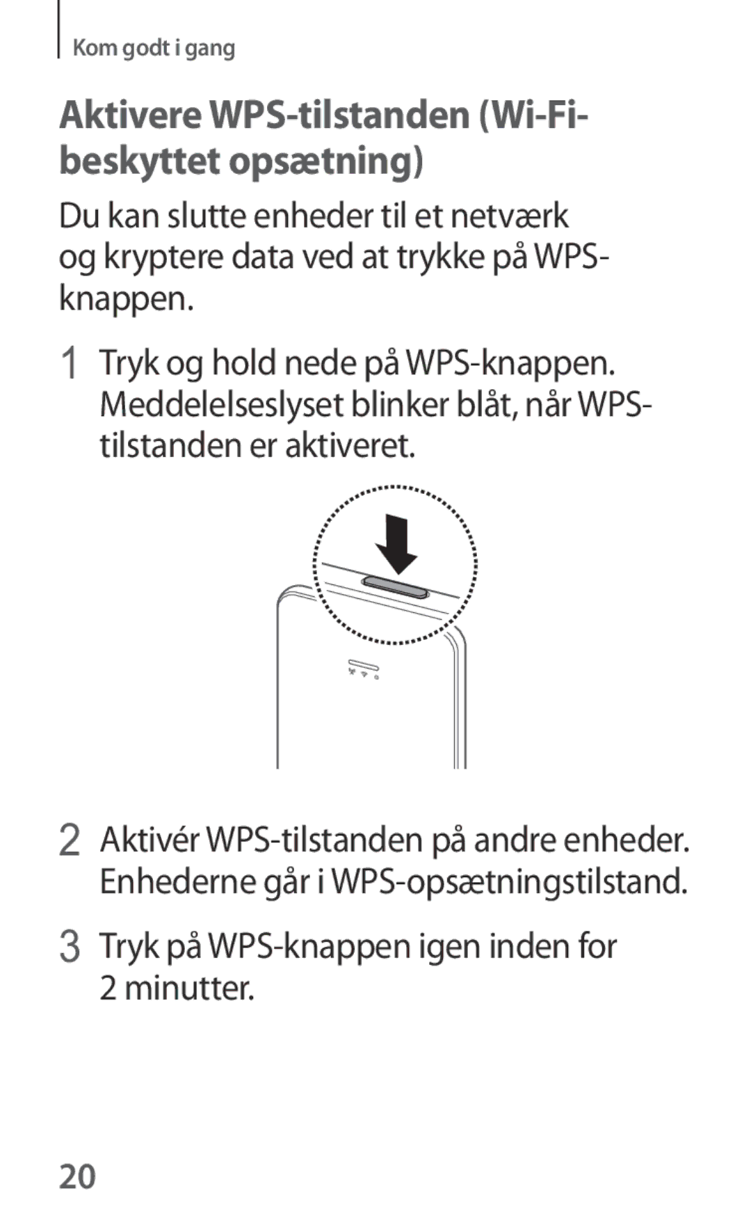 Samsung SM-V101FDWANEE manual Aktivere WPS-tilstanden Wi-Fi- beskyttet opsætning 