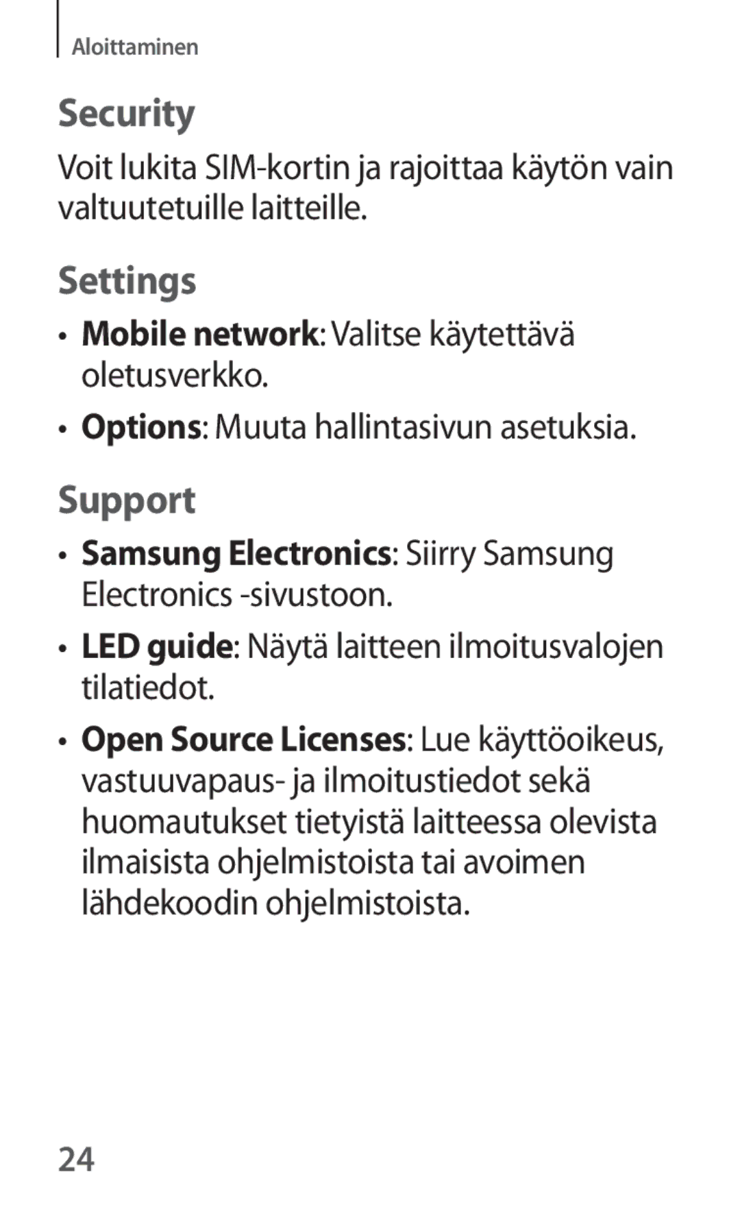 Samsung SM-V101FDWANEE manual Security, Settings, Support 