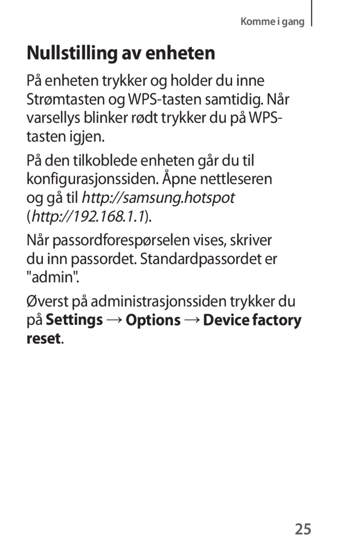 Samsung SM-V101FDWANEE manual Nullstilling av enheten 