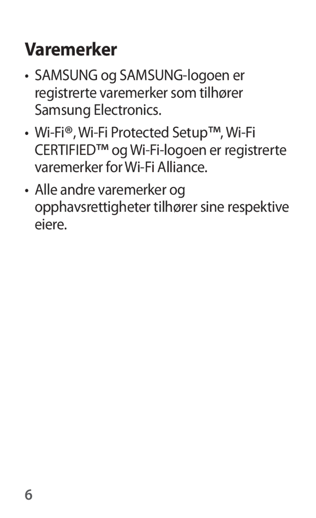 Samsung SM-V101FDWANEE manual Varemerker 