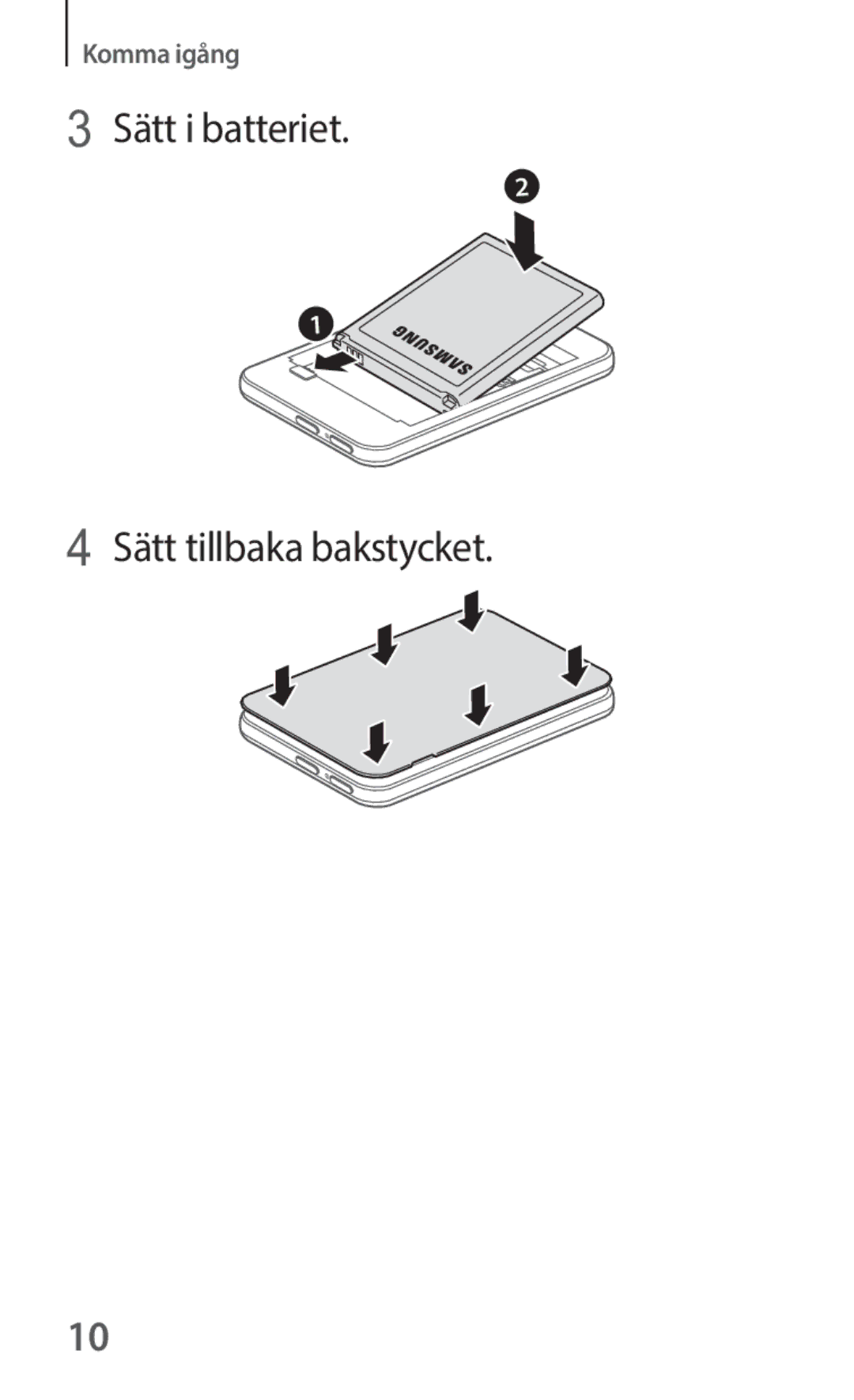 Samsung SM-V101FDWANEE manual Sätt i batteriet 