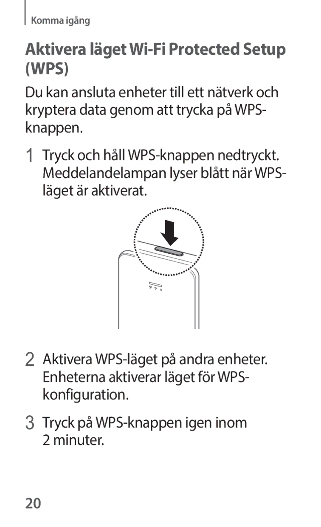 Samsung SM-V101FDWANEE manual Aktivera läget Wi-Fi Protected Setup WPS 