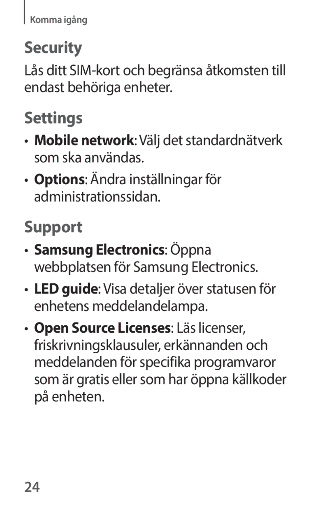 Samsung SM-V101FDWANEE manual Security, Settings, Support 