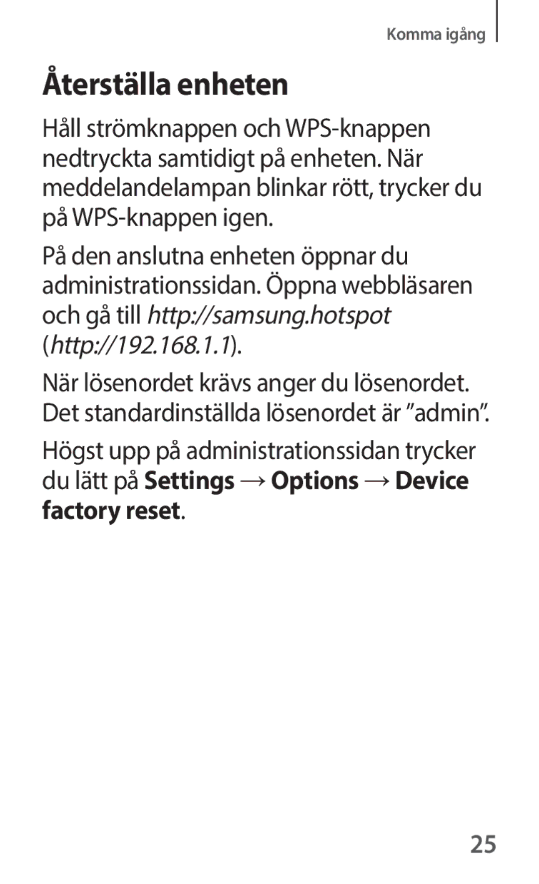 Samsung SM-V101FDWANEE manual Återställa enheten 