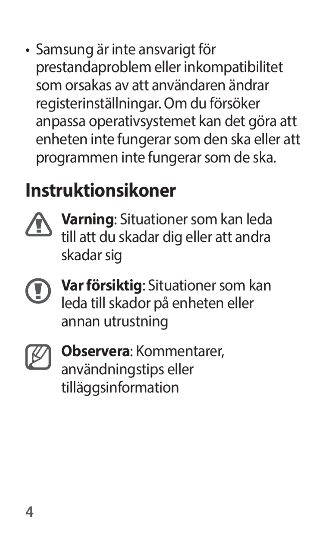 Samsung SM-V101FDWANEE manual Instruktionsikoner 