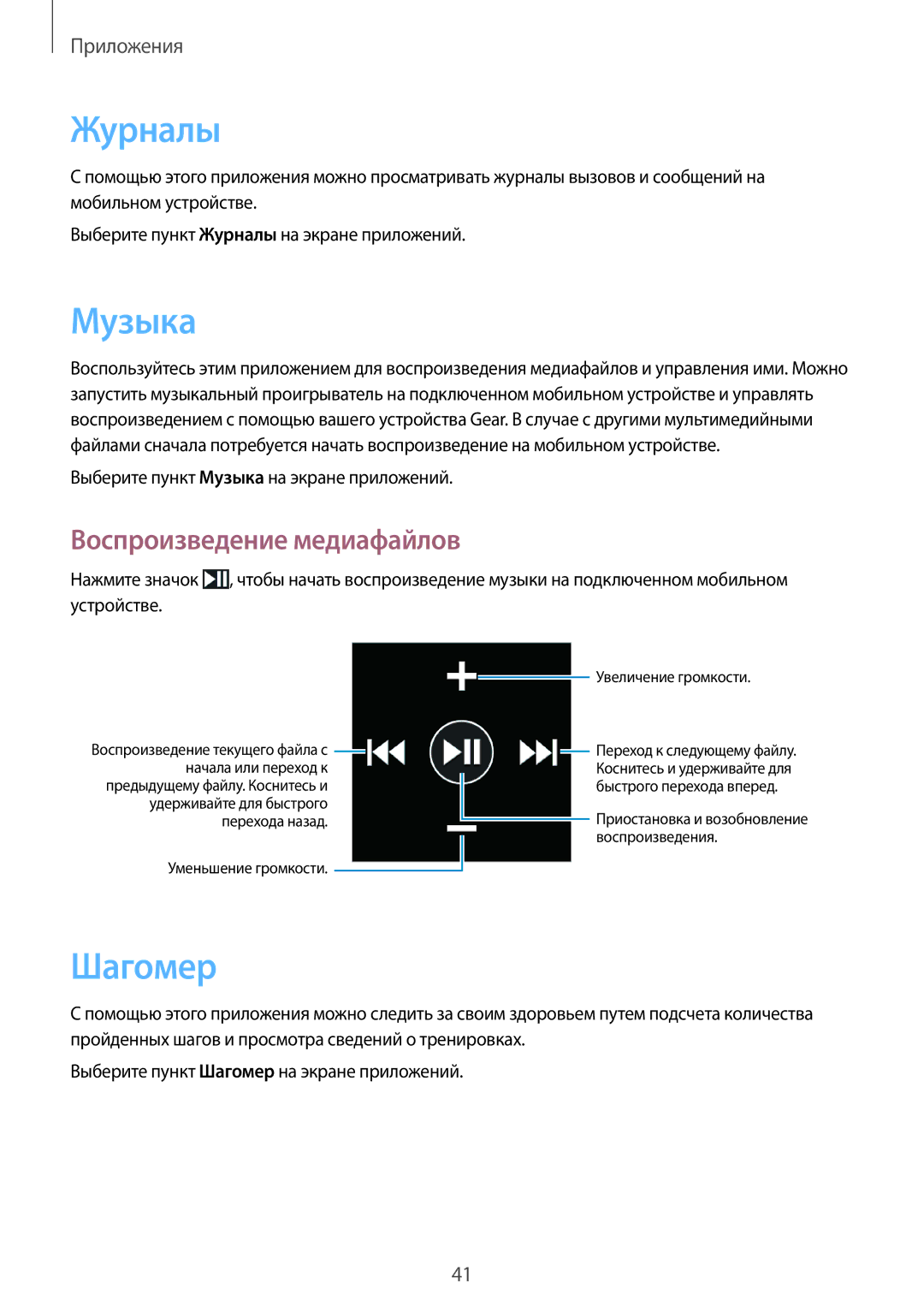 Samsung SM-V7000ZWASEB, SM-V7000WDASEB, SM-V7000ZOASEB, SM-V7000ZKASEB Журналы, Музыка, Шагомер, Воспроизведение медиафайлов 