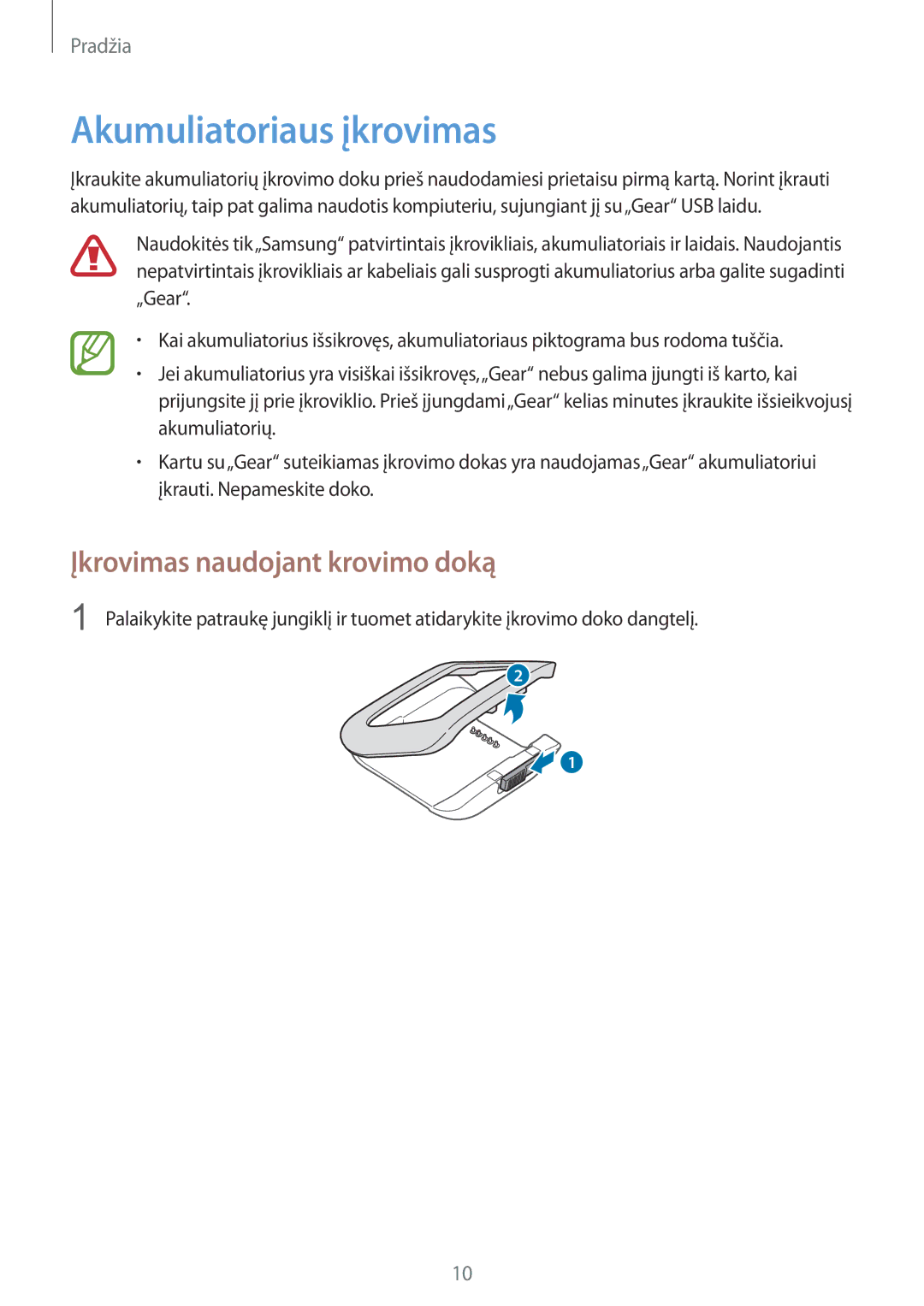 Samsung SM-V7000ZOASEB, SM-V7000WDASEB, SM-V7000ZWASEB manual Akumuliatoriaus įkrovimas, Įkrovimas naudojant krovimo doką 