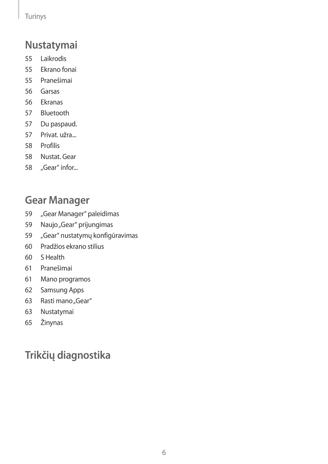 Samsung SM-V7000ZOASEB, SM-V7000WDASEB, SM-V7000ZWASEB, SM-V7000ZKASEB manual Trikčių diagnostika 