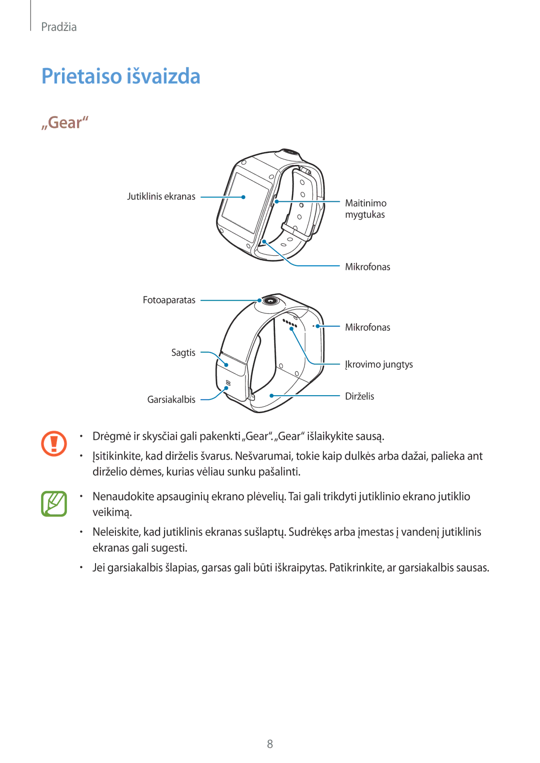 Samsung SM-V7000WDASEB, SM-V7000ZWASEB, SM-V7000ZOASEB, SM-V7000ZKASEB manual Prietaiso išvaizda, „Gear 