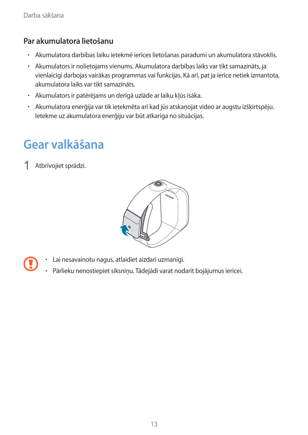 Samsung SM-V7000ZWASEB, SM-V7000WDASEB, SM-V7000ZOASEB, SM-V7000ZKASEB manual Gear valkāšana, Par akumulatora lietošanu 