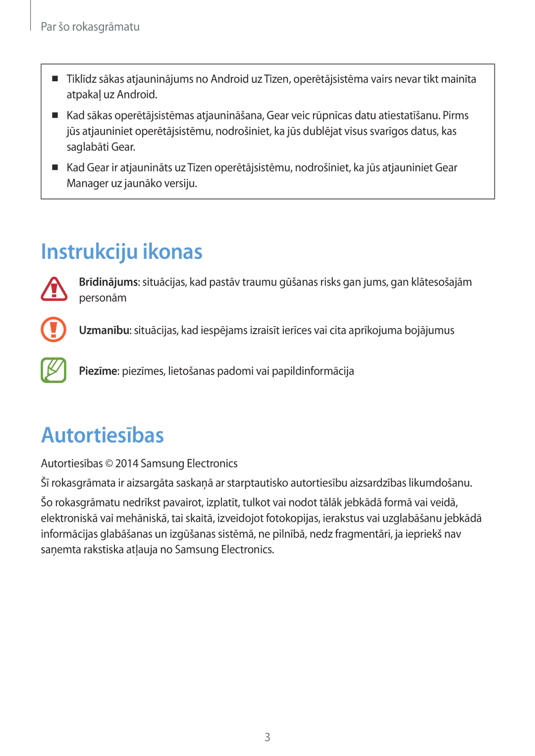 Samsung SM-V7000ZKASEB, SM-V7000WDASEB, SM-V7000ZWASEB, SM-V7000ZOASEB manual Instrukciju ikonas, Autortiesības 