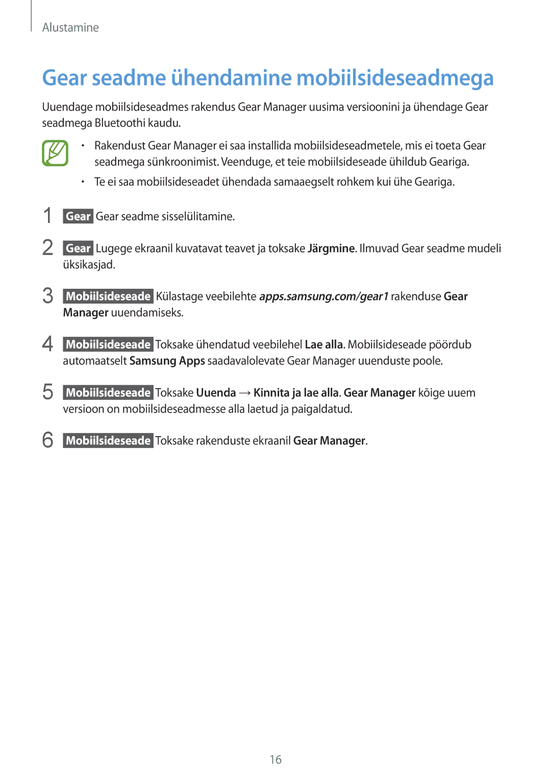 Samsung SM-V7000WDASEB, SM-V7000ZWASEB, SM-V7000ZOASEB, SM-V7000ZKASEB manual Gear seadme ühendamine mobiilsideseadmega 