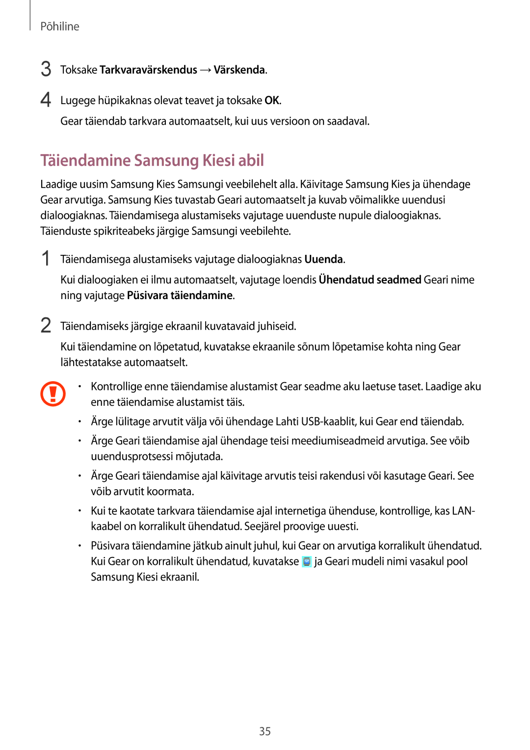 Samsung SM-V7000ZKASEB, SM-V7000WDASEB manual Täiendamine Samsung Kiesi abil, Toksake Tarkvaravärskendus → Värskenda 