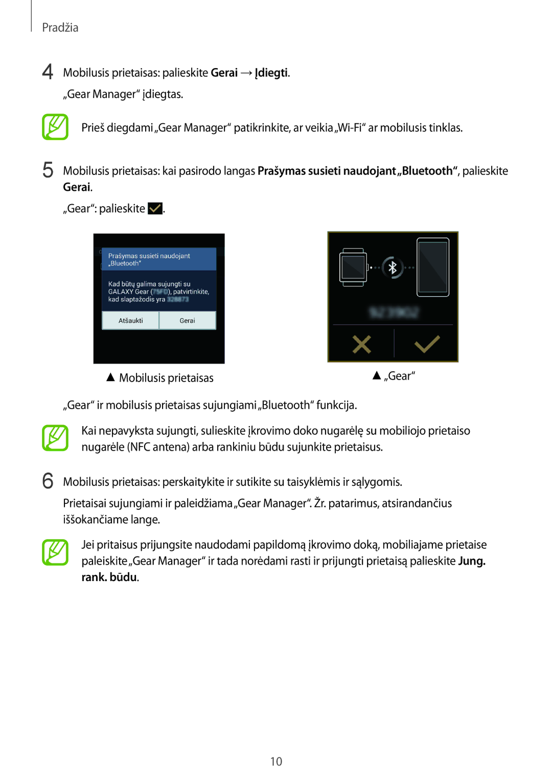 Samsung SM-V7000ZOASEB, SM-V7000WDASEB manual „Gear ir mobilusis prietaisas sujungiami„Bluetooth funkcija, Rank. būdu 