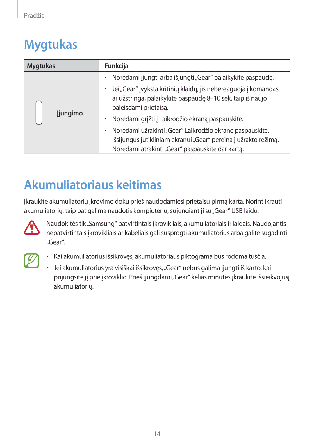 Samsung SM-V7000ZOASEB, SM-V7000WDASEB, SM-V7000ZWASEB manual Mygtukas, Akumuliatoriaus keitimas, Funkcija, Įjungimo 