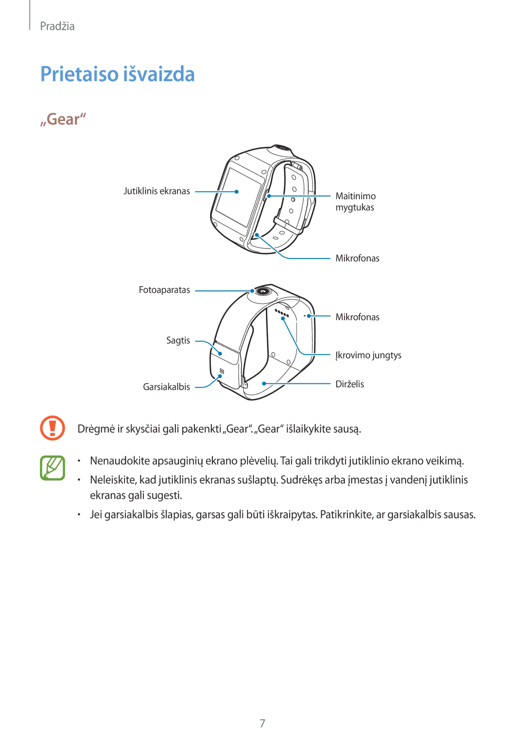 Samsung SM-V7000ZKASEB, SM-V7000WDASEB, SM-V7000ZWASEB, SM-V7000ZOASEB manual Prietaiso išvaizda, „Gear 