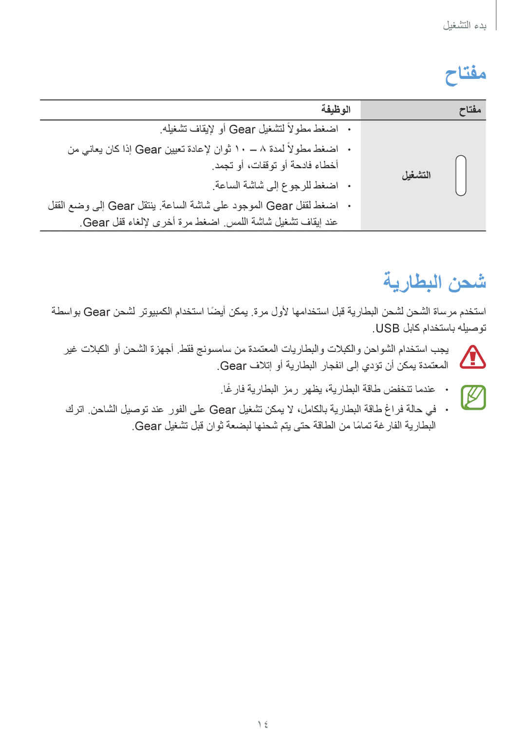 Samsung SM-V7000ZAATMC, SM-V7000ZAAKSA, SM-V7000ZWATMC, SM-V7000ZKAKSA manual ةيراطبلا نحش, ةفيظولاحاتفم, ليغشتلا 