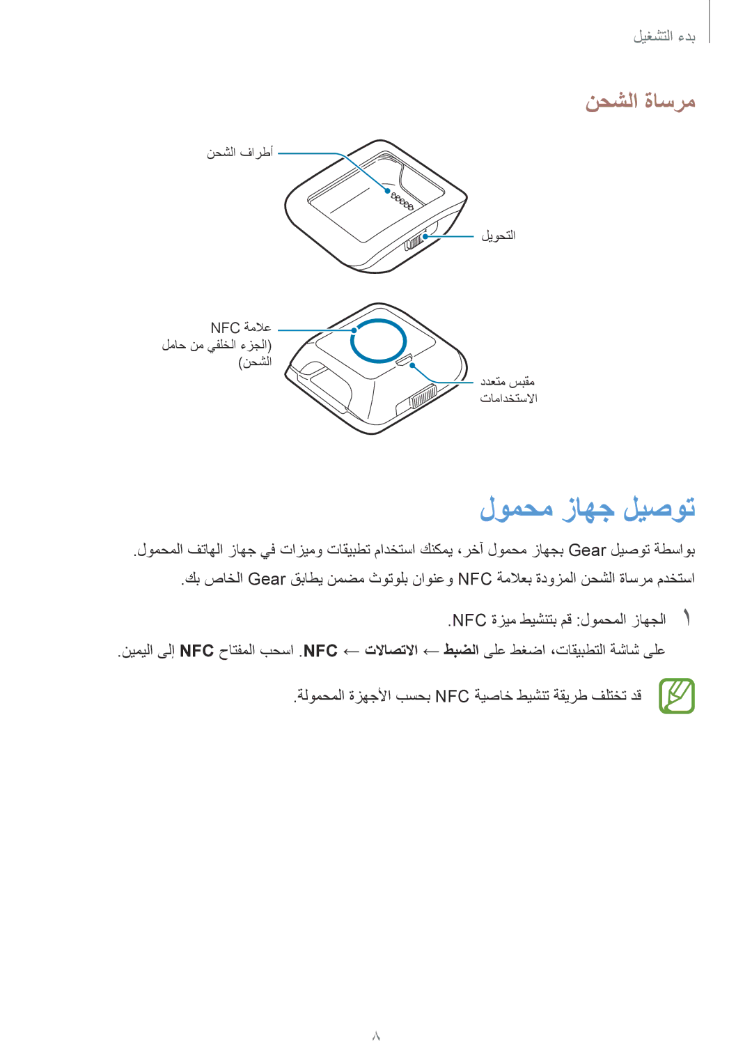 Samsung SM-V7000ZAAKSA, SM-V7000ZAATMC, SM-V7000ZWATMC, SM-V7000ZKAKSA, SM-V7000ZOAKSA manual لومحم زاهج ليصوت, نحشلا ةاسرم 