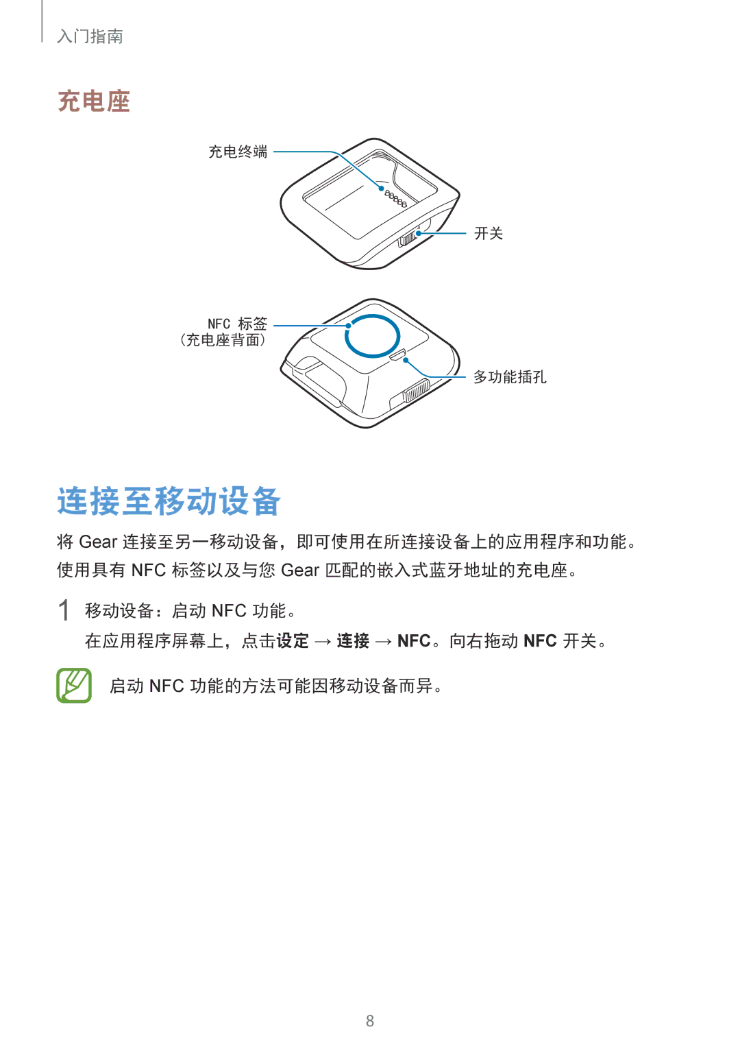 Samsung SM-V7000ZOAXXV, SM-V7000ZAAXXV, SM-V7000ZWAXXV, SM-V7000ZGAXXV, SM-V7000WDAXXV, SM-V7000ZKAXXV manual 连接至移动设备, 充电座 