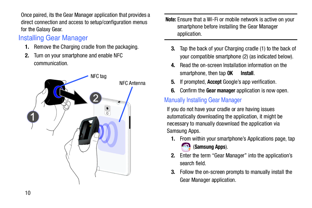 Samsung SM-V7000ZKAXAR Manually Installing Gear Manager, If prompted, Accept Google’s app verification, Samsung Apps 