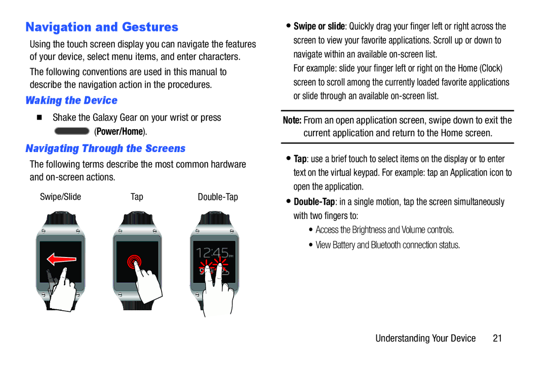 Samsung SM-V7000ZKAXAR user manual Navigation and Gestures, Waking the Device, Navigating Through the Screens, Power/Home 