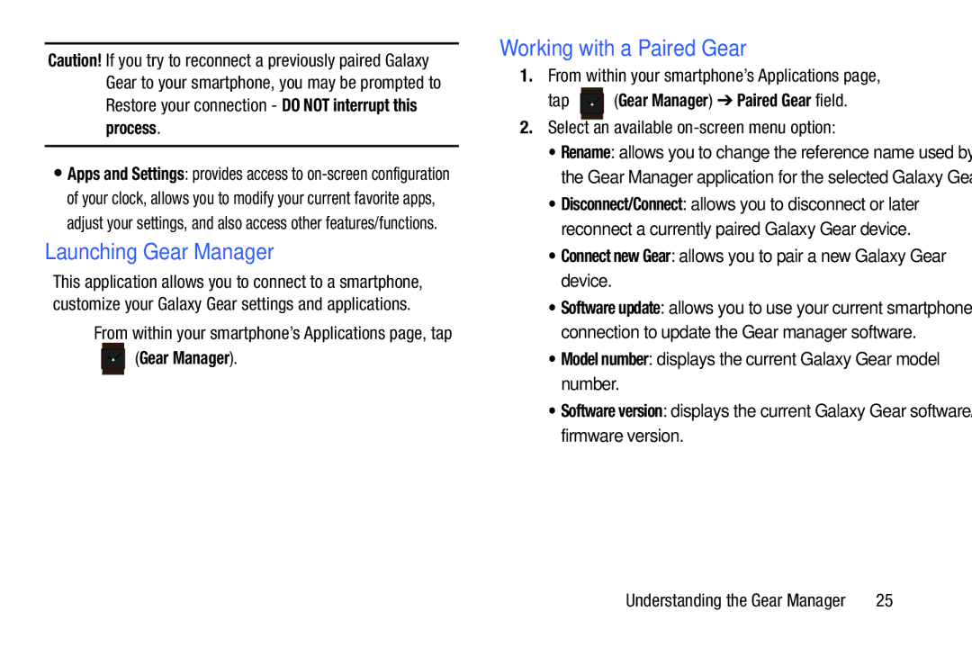 Samsung SM-V7000ZKAXAR user manual Working with a Paired Gear, Process, From within your smartphone’s Applications 