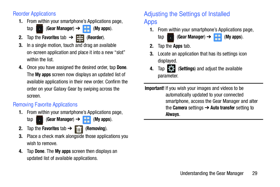 Samsung SM-V7000ZKAXAR Adjusting the Settings of Installed Apps, Reorder Applications, Removing Favorite Applications 