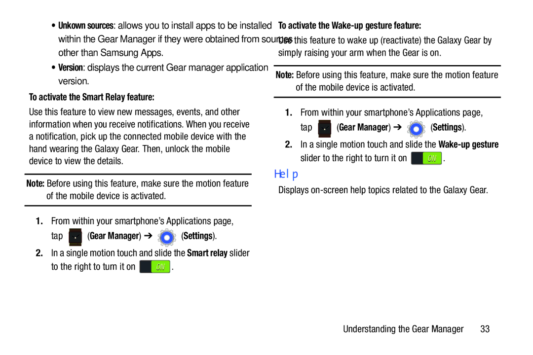 Samsung SM-V7000ZKAXAR user manual Help, To activate the Smart Relay feature, To the right to turn it on 