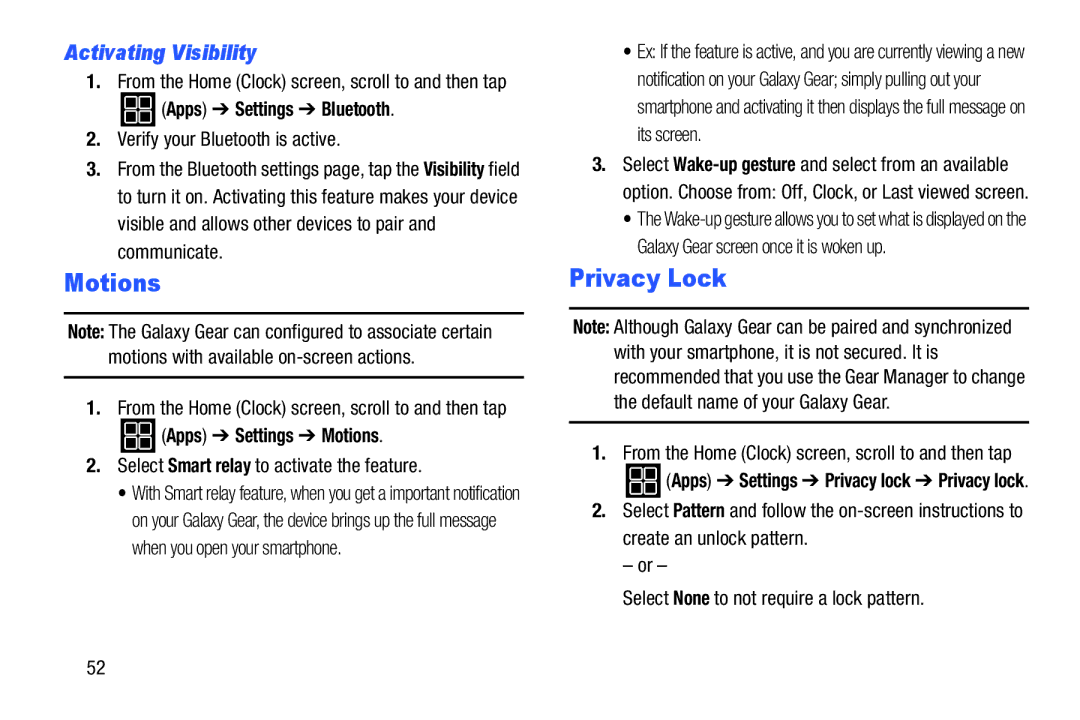 Samsung SM-V7000ZKAXAR user manual Privacy Lock, Activating Visibility, Apps Settings Motions 