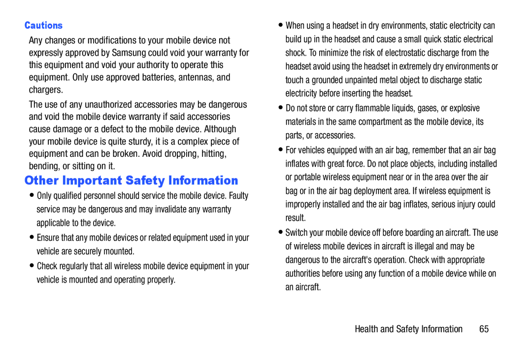 Samsung SM-V7000ZKAXAR user manual Other Important Safety Information 