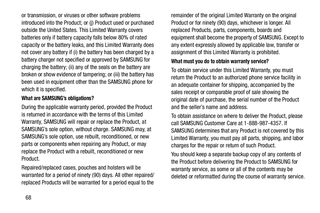 Samsung SM-V7000ZKAXAR user manual What are SAMSUNG’s obligations?, What must you do to obtain warranty service? 