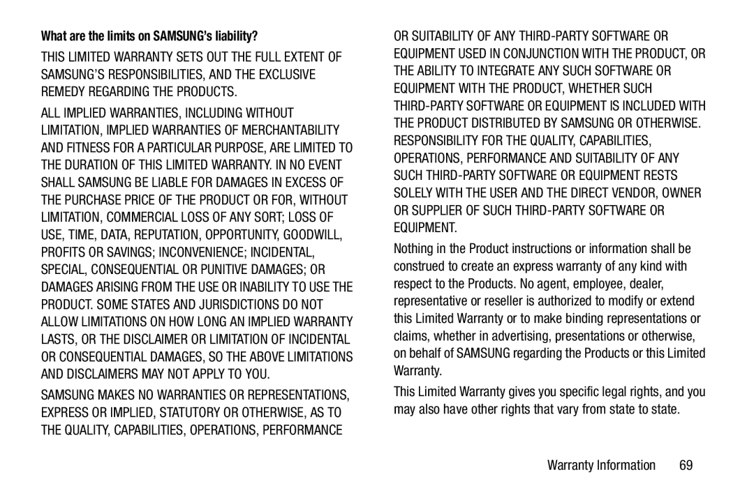 Samsung SM-V7000ZKAXAR user manual What are the limits on SAMSUNG’s liability? 