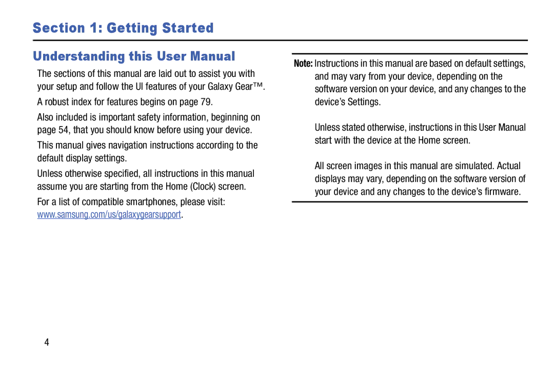 Samsung SM-V7000ZKAXAR user manual Getting Started, Robust index for features begins on 